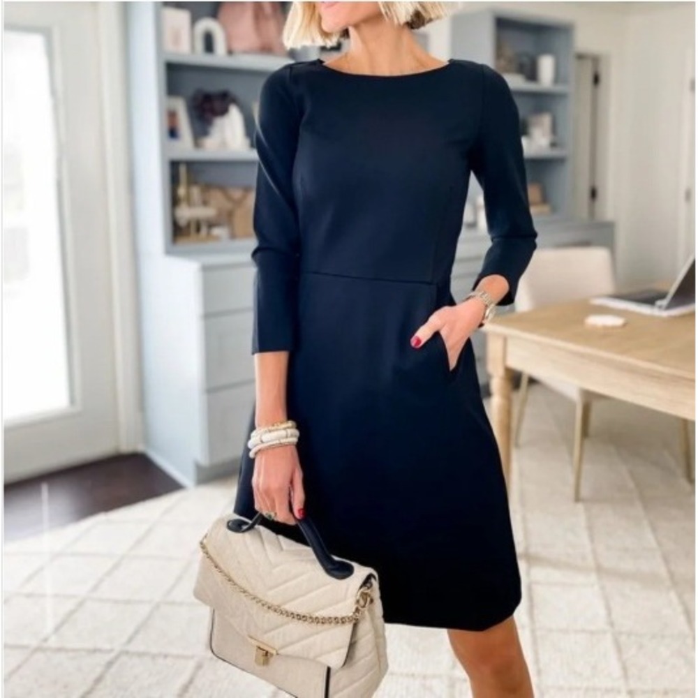 Spanx The Perfect Shift Dress A-Line 3/4 Sleeves Black Ponte Pockets Neutral XL